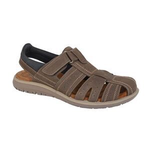 Roamers Mens Leather Touch Fastening Sandals / Brown